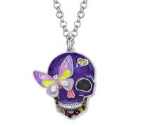 LONYOO Floral Skull Necklace Halloween Jewelry for Women | Alloy Chain Enamel Charms,Statement Pendant Necklaces,Handmade Gothic Gifts Day of the Dead Accessories for Costume