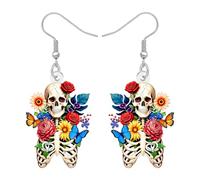 LONYOO Floral Sugar Skull Earrings for Women Girls, Acrylic Flowers Halloween Earrings Dangle Jewellery Sugar Skull Gifts for Womens Halloween Costume Day of the Dead Accessories (Multicolor)