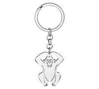 LONYOO Funny Africa Gorilla Keychain Car Key Purse Keyring Stainless Steel Monkey Jewellery Gifts for Women Girls Charms (Silver Plated)