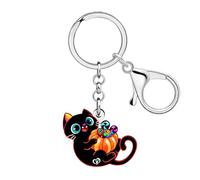 LONYOO Halloween Black Cat Keychain Acrylic Spooky Pumpkin Witch Hat Charms Witchy Accessories Cat Lover Gifts for Women Girl (Blackness)