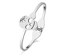 LONYOO Halloween Sugar Skull Bracelet Stainless Steel Candy Skull Bangle Charms Dainty Bracelet Gifts for Women Girls Jewelry (Plated Silver Bracelet)