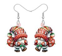 LONYOO Holiday Gnome Dangle Earrings for Women Trendy Gnomes Gifts,Acrylic Xmas Earrings Winter Christmas Jewellery for Womens Christmas Costume Accessories (Red)
