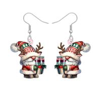 LONYOO Holiday Gnome Dangle Earrings for Women Trendy Gnomes Gifts,Acrylic Xmas Earrings Winter Christmas Jewellery for Womens Christmas Costume Accessories (Pink)