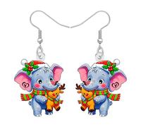LONYOO Holiday Santa Hat Elephant Earrings for Women Mom,Acrylic Christmas Dangle Earrings Xmas Jewellery Animal Lovers Gifts for Women Christmas Costume Accessories (Blue)