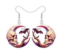 LONYOO Novelty Moon Skull Earrings Gothic Gifts for Women | Acrylic Dangle Drop,Hypoallergenic Celestial Jewelry Halloween Costume Accessories,Spooky Whimsy Goth,Flat Earring Charms