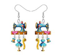 LONYOO Retro Scissors Iron Sewing Machine Earrings Dangling Vintage 80s 70s Jewellery Quilting Gifts for Quilters Sewing Lovers Women Seamstress (Blue)