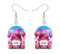 LONYOO Romantic Gnome Earrings Valentine Gnomes Gifts for Women,Acrylic Valentines Earrings Dangle Cute Jewellery Valentines Day Gifts for Her Wife (Rose)