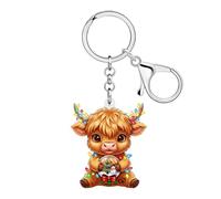 LONYOO Scottish Highland Cow Gifts Acrylic Highlander Cow Keychain Accessories Hyland Cows Gifts for Women Cowgirl Bag Charms