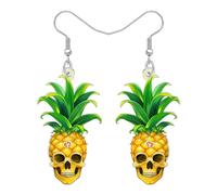 LONYOO Spooky Skull Face Pineapple Earrings Flat Acrylic Dangle Earrings Tropical Fruit Jewellery Pineapple Gifts for Women Halloween Costumes Party Accessories (Yellow)