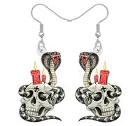 LONYOO Spooky Snake with Skull Earrings for Women Acrylic Halloween Dangle Earrings Day of the Dead Jewellery Skull Gifts for Women Halloween Costumes Party Accessories (Grey)