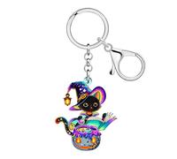 LONYOO Spooky Witch Hat Black Cat Keychain Acrylic Halloween Key Chain Charms Witchy Accessories Cat Lover Gifts for Women (Multicolor)