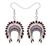 LONYOO Vintage Native American Gifts Acrylic Indian Headdress Earrings Native American Jewellery Weird Funky Gifts for Women Mom Party Accessories (Coffee)