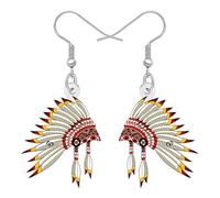 LONYOO Vintage Native American Gifts Acrylic Indian Headdress Earrings Native American Jewellery Weird Funky Gifts for Women Mom Party Accessories (Beige)