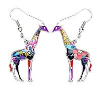 LONYOO Zinc Alloy Deer Giraffe Earrings Dangle Enamel Cute Giraffe Gifts Fashion Jewellery for Women Girls Charms (Purple)