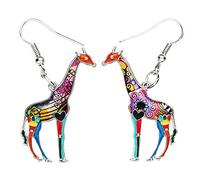LONYOO Zinc Alloy Deer Giraffe Earrings Dangle Enamel Cute Giraffe Gifts Fashion Jewellery for Women Girls Charms (Multicolor)