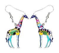 LONYOO Zinc Alloy Deer Giraffe Earrings Dangle Enamel Cute Giraffe Gifts Fashion Jewellery for Women Girls Charms (Blue)