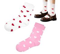 LONZIKP 2 Pairs of Heart Socks for Women, Cotton Socks, Cuddly Socks, Sports Socks, Tennis Socks, Women's Socks (Size 39-42) (White, Pink)