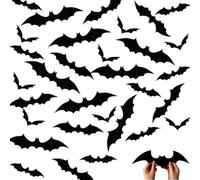 LONZIKP 48 Pieces Halloween Bat PVC Waterproof Removable Wall Stickers, Reusable Decorative Items for Indoor and Outdoor Use, 3D Mural (4 Different Sizes) (Black)