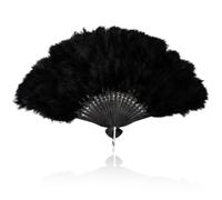 LONZIKP Vintage 1920s Feather Fan - Gatsby Flapper Accessory for Women, Black Folding Hand Fans, Accessories 1920s with Elegant Lace, for Bride, Wedding, Dance, Rave Party