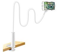 LONZOTH Cell Phone Holder, Gooseneck Phone Holder for Bed Clip Lazy Bracket Flexible Long Arm Clamp Mount Stand for iPhone 14 13 12 11 Pro Xs XR X 8 7, Samsung S10 S9, Smartphones - White