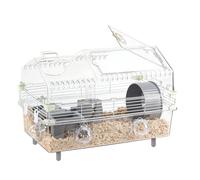 LOOBMBNS Hamster Cage Kit 22″Lx12″Wx15″H with Combination of Bathtub & Food Bowl & Steps, φ6″ Exercise Wheel, Water Bottle, Sunroof, Lockable Door, Transparent/Gray