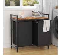 LOOBOV Laundry Baskets 2 Compartments, 2 x 50 L Laundry Hamper with Shelf, Pull-Out and Removable Liner Bags, Clothes Sorter, Metal Frame, Vintage Brown/Black (2 Compartments- 100L)