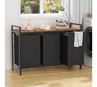 LOOBOV Laundry Baskets 3 Compartments, 3 x 50 L Laundry Hamper with Shelf, Pull-Out and Removable Liner Bags, Clothes Sorter, Metal Frame, Vintage Brown/Black (3 Compartments- 150L)