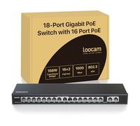 Loocam PoE Switch 16 Port Gigabit with 2 Gigabit Uplink Port, PoE+ 1000Mbps Ethernet Network Switch, 156W, IEEE802.3af/at, 250M Extend, Desktop or Wall Mount, Durable Metal Casing, Unmanaged