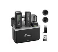 Loocam Wireless Lavalier Microphone with Charging Case, One Click Noise Canceling, 48kHz, 131FT Transmission Range, Mini Mic with Type-C/Lightning/USB-A, Plug and Play, Lapel Mic for iPhone/Android/PC