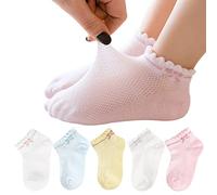 Looching 5 Pack Baby Girls Boys Mesh Thin Socks Cotton Low Cut Kids Toddler No Show Ankle Socks 1-10T Kids White/Multicolor, Multicolor, 6-8Years