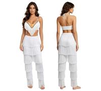 Loodgao Belly Dancer Costumes for Women Tribal Dancing Suit 70s 80s Disco Outfits 2pcs Set Carnival Outfit White XL