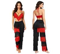 Loodgao Belly Dancer Costumes for Women Tribal Dancing Suit 70s 80s Disco Outfits 2pcs Set Carnival Outfit Red XL