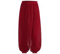 Loodgao Chiffon Ballet Dance Pants for Girls Belly Dance Wide Leg Harem Pants Kids Arabic Yoga Palazzo Dance Trousers Burgundy 9-10 Years