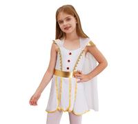 Loodgao Girls Ancient Roman Empress Princess Toga Halloween Cosplay Costume Petal Dress and Wristbands Set White 15-16 Years