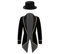 Loodgao Kids Boys Circus Ringmaster Showman Halloween Costume Long Sleeve Tailcoat Jacket and Hat Black 11-12 Years