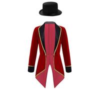 Loodgao Kids Boys Circus Ringmaster Showman Halloween Costume Long Sleeve Tailcoat Jacket and Hat Burgundy 11-12 Years