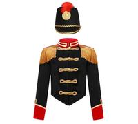 Loodgao Kids Boys Girls Deluxe Royal Guard Costume Halloween Drummer Marching Band Uniform Black 11-12 Years