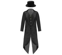 Loodgao Kids Boys Medieval Pirate Vampire Steampunk Tailcoat Renaissance Victorian Tailcoat Jacket with Felt Hat Black 13-14 Years