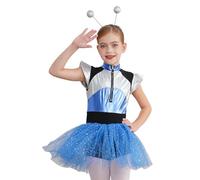 Loodgao Kids Girls Alien Halloween Roleplay Costume Outer Space Man Cutie Dress with Hair Hoop Blue 11-12 Years