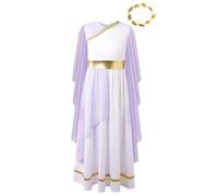Loodgao Kids Girls Ancient Greece Mythos God Costume Halloween Greek Roman Flowy Toga with Gold Leaves Headwear Lavender 15-16 Years
