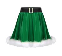 Loodgao Kids Girls Miss Santa Elf Christmas Skirt Costume Ice Skating Dance Cosplay Velvet Mini Skater Green 15-16 Years
