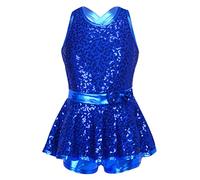 Loodgao Kids Girls Sequin Ballet Jazz Modern Tap Dress Dancewear Performance Costume Criss Cross Back Leotard Royal Blue 11-12