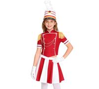 Loodgao Kids Royal Guard Costume Drum Majorette Show Uniform Red 7-8 Years | Top Skirts with Hat Gloves,Drummer Accessories,School Drummer Show Uniform,Chain Front,Back Invisible Zipper,Button Decorate