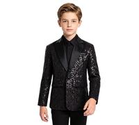 Loodgao Kids Sequin Jacket Sparkly One Button Blazer Black 9-10 Years
