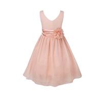Loodgao Kids V-Neck Chiffon Dress Junior Wedding Bridesmaid Flower Girl Dress for Formal Party Prom Coral Pink 5-6 Years