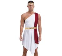 Loodgao Men Greek Toga Costume Ancient Roman God Senator Robe with Gold Leaf Caesar Party Fancy Dress Burgundy XL