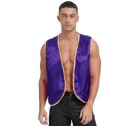 Loodgao Mens Arabian Prince Costume Fairy Tale Character Halloween Party Open Front Vest Waistcoat Purple 3XL