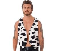 Loodgao Mens Cow Printed Open Front Flannel Vest Waistcoat Halloween Western Cowboy Cosplay Costume Black L