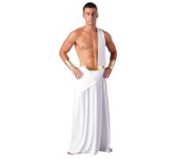Loodgao Mens Greek God Costume Halloween Cosplay Outfit Ancient Roman Toga Robe with Wrist Cuffs White S