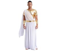 Loodgao Mens Greek Gods Toga Costume Ancient Roman Senator Robe with Gloves Halloween Cosplay Fancy Dress White M